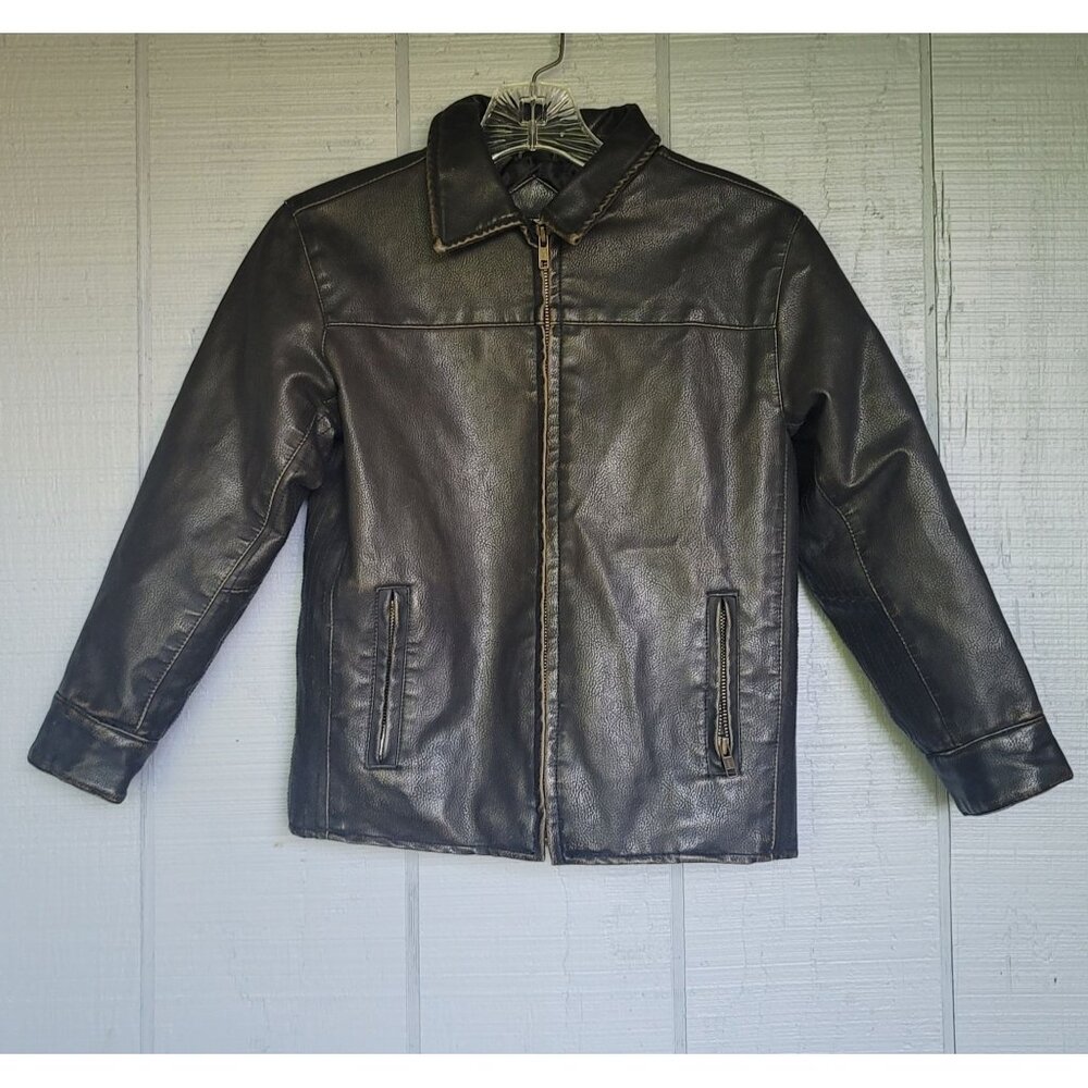 New York Classics Perfectly Distressed Light Brown Faux Leather Jacket Coat. Siz